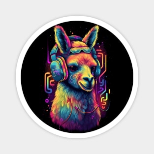 Llama Rocking Out with Multihued Soundwaves Magnet